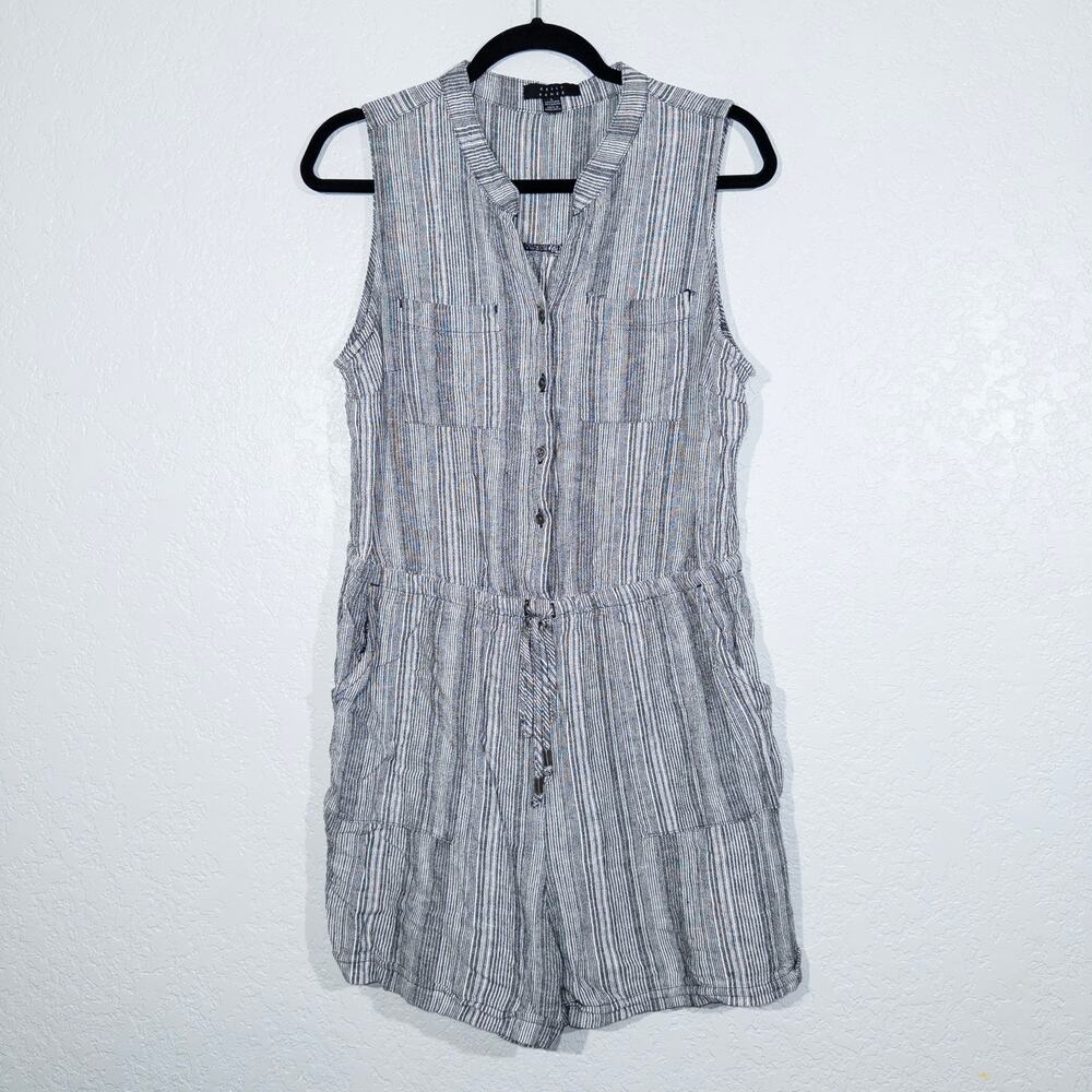 Kelly Renee Black & White Linen Blend Striped Romper Size Large